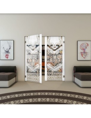 Pendeltür - Fineprint Model 156 Weiss auf Klarglas