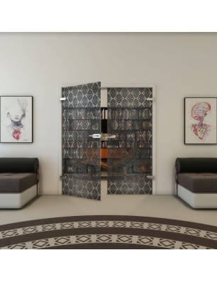 Ganzglastür - Fineprint Model 001 Schwarz auf Klarglas