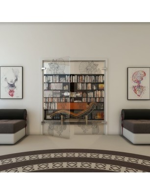 Ganzglastür - Fineprint Model 013 Schwarz auf Klarglas