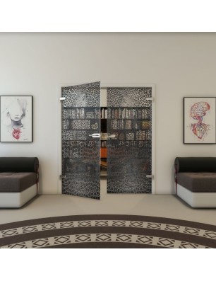 Ganzglastür - Fineprint Model 015 Schwarz auf Klarglas