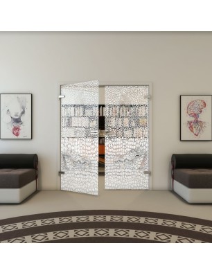 Ganzglastür - Fineprint Model 015 Weiss auf Klarglas