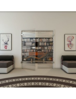 Ganzglastür - Fineprint Model 019 Schwarz auf Klarglas