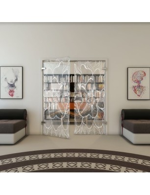 Ganzglastür - Fineprint Model 020 Weiss auf Klarglas