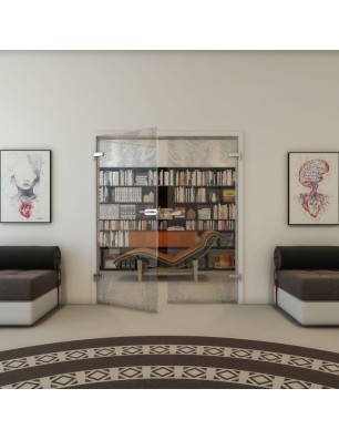 Ganzglastür - Fineprint Model 045 Schwarz auf Klarglas