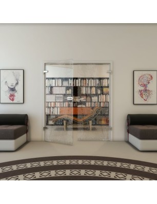 Ganzglastür - Fineprint Model 045 Weiss auf Klarglas