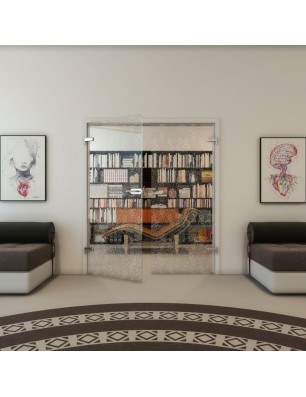 Ganzglastür - Fineprint Model 047 Weiss auf Klarglas