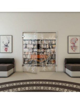 Ganzglastür - Fineprint Model 080 Weiss auf Klarglas