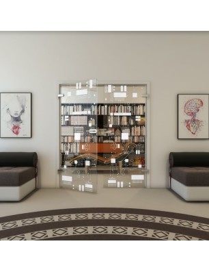 Ganzglastür - Fineprint Model 092 Weiss auf Klarglas