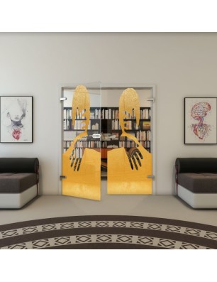 Ganzglastür - Fineprint Model 124 Gold auf Klarglas