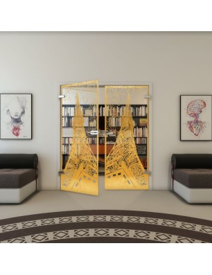 Ganzglastür - Fineprint Model 132 Gold auf Klarglas