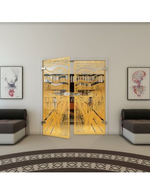 Ganzglastür - Fineprint Model 133 Gold auf Klarglas