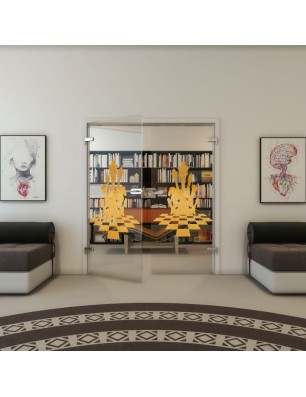 Ganzglastür - Fineprint Model 136 Gold auf Klarglas