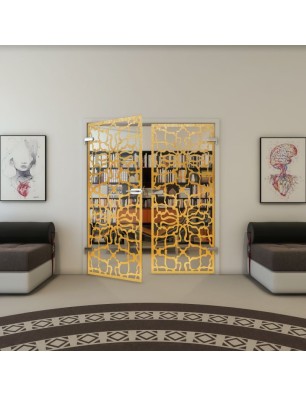 Ganzglastür - Fineprint Model 150 Gold auf Klarglas