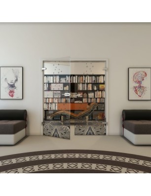 Ganzglastür - Fineprint Model 155 Schwarz auf Klarglas