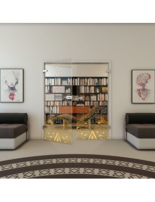 Ganzglastür - Fineprint Model 155 Gold auf Klarglas