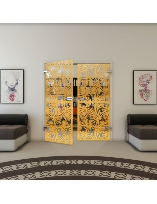 Ganzglastür - Fineprint Model 158 Gold auf Klarglas