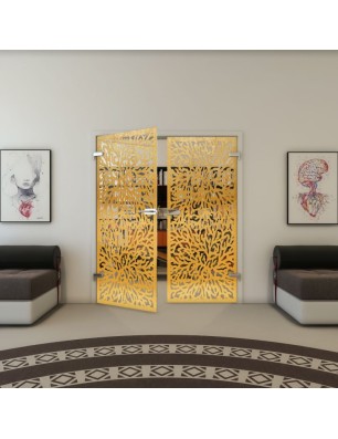 Ganzglastür - Fineprint Model 168 Gold auf Klarglas