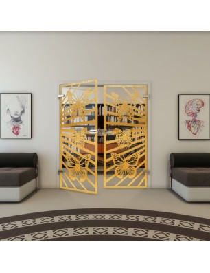 Ganzglastür - Fineprint Model 176 Gold auf Klarglas