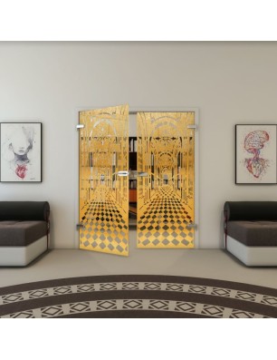 Ganzglastür - Fineprint Model 181 Gold auf Klarglas