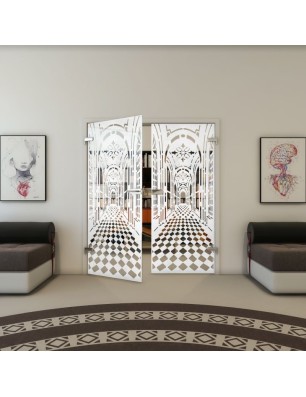 Ganzglastür - Fineprint Model 181 Weiss auf Klarglas