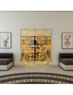 Ganzglastür - Fineprint Model 184 Gold auf Klarglas