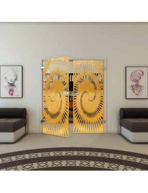 Ganzglastür - Fineprint Model 197 Gold auf Klarglas