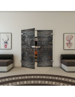 Ganzglastür - Fineprint Model 198 Schwarz auf Klarglas