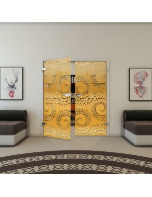 Ganzglastür - Fineprint Model 198 Gold auf Klarglas