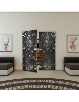 Ganzglastür - Fineprint Model 199 Schwarz auf Klarglas