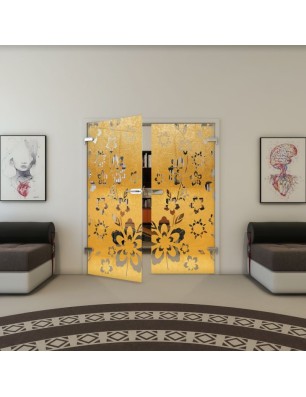 Ganzglastür - Fineprint Model 199 Gold auf Klarglas