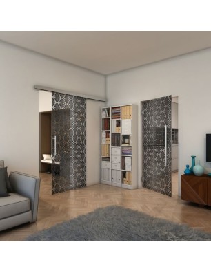 Pendeltür - Fineprint Model 001 Schwarz auf Klarglas