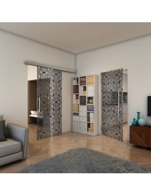 Pendeltür - Fineprint Model 005 Schwarz auf Klarglas