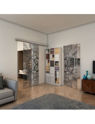 Pendeltür - Fineprint Model 010 Schwarz auf Klarglas