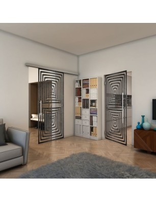 Pendeltür - Fineprint Model 014 Schwarz auf Klarglas