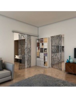 Pendeltür - Fineprint Model 020 Schwarz auf Klarglas