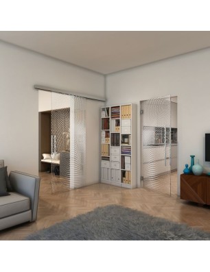 Pendeltür - Fineprint Model 027 Weiss auf Klarglas