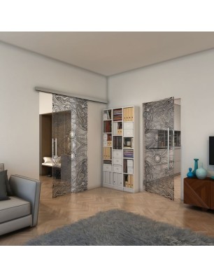 Pendeltür - Fineprint Model 030 Schwarz auf Klarglas