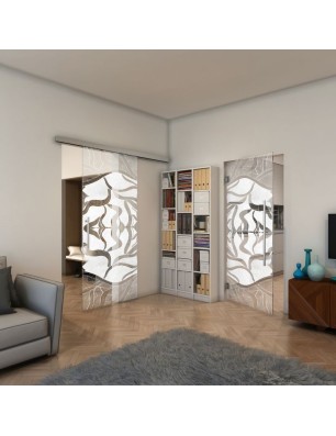 Pendeltür - Fineprint Model 031 Weiss auf Klarglas