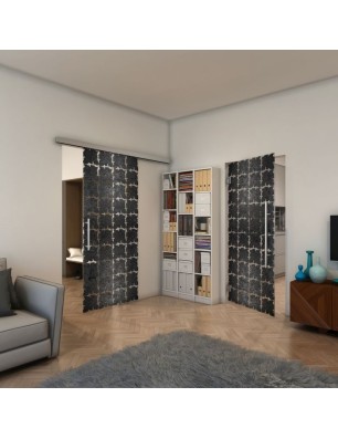 Pendeltür - Fineprint Model 033 Schwarz auf Klarglas