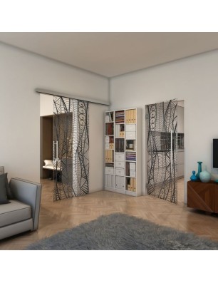 Pendeltür - Fineprint Model 040 Schwarz auf Klarglas