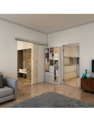 Pendeltür - Fineprint Model 049 Gold auf Klarglas