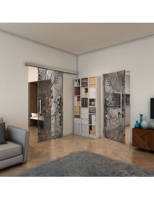 Pendeltür - Fineprint Model 056 Schwarz auf Klarglas