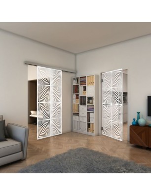 Pendeltür - Fineprint Model 069 Weiss auf Klarglas