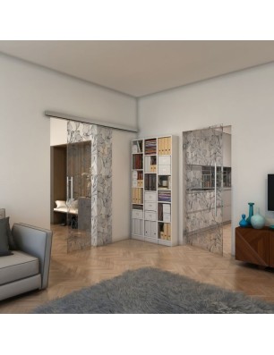 Pendeltür - Fineprint Model 077 Schwarz auf Klarglas