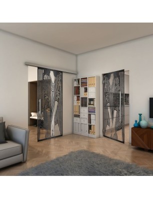 Pendeltür - Fineprint Model 097 Schwarz auf Klarglas