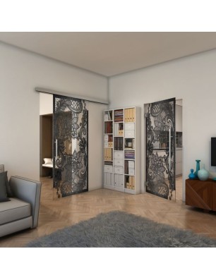 Pendeltür - Fineprint Model 108 Schwarz auf Klarglas