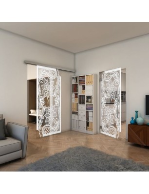 Pendeltür - Fineprint Model 108 Weiss auf Klarglas