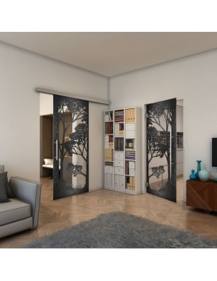 Pendeltür - Fineprint Model 110 Schwarz auf Klarglas