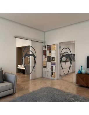 Pendeltür - Fineprint Model 111 Schwarz auf Klarglas