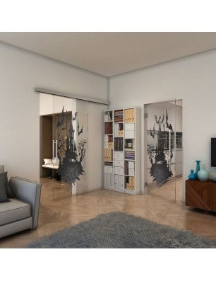 Pendeltür - Fineprint Model 114 Schwarz auf Klarglas